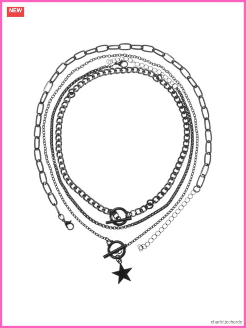 4Pc Grunge Layered Star Pendant Necklace Set Zinc Alloy Iron Y2K Punk